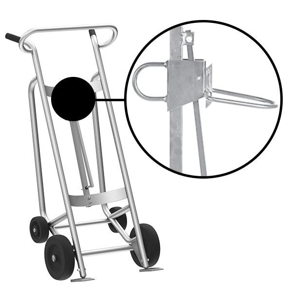Valley Craft 4-Wheel Drum Hand Truck - Aluminum, (2) Mold-On Rubber Wheels, (2) Rear Poly, 1000 lb. Capacity, Chime Hook for Plastic Drums