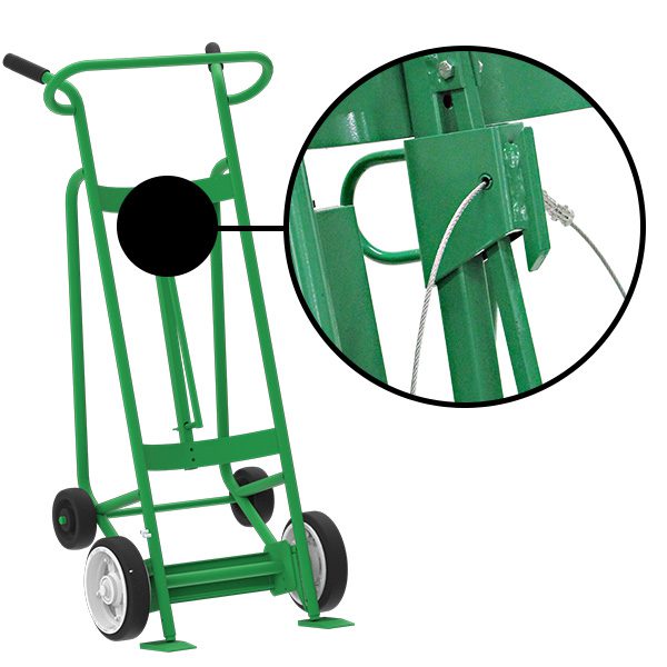 Valley Craft 4-Wheel Drum Hand Truck - Steel, (2) Solid Rubber Wheels, (2) Rear Poly, 1000 lb. Capacity, Chime Hook w/ Security Cable for Steel/Plastic/Fiber Drums
