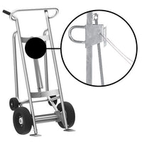 Thumbnail for Valley Craft 4-Wheel Drum Hand Truck - Aluminum, (2) Pneumatic Wheels, (2) Rear Poly, Hand Brake, 1000 lb. Capacity, Chime Hook w/ Security Cable for Steel/Plastic/Fiber Drums