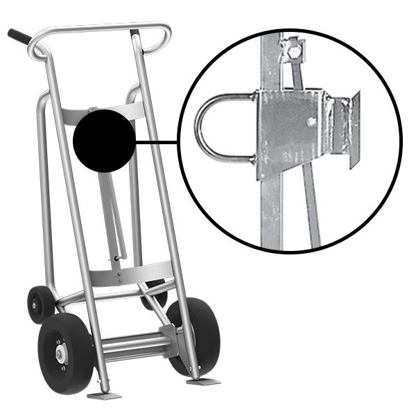 Valley Craft 4-Wheel Drum Hand Truck - Aluminum, (2) Pneumatic Wheels, (2) Rear Poly, Hand Brake, 1000 lb. Capacity, Chime Hook for Fiber Drums