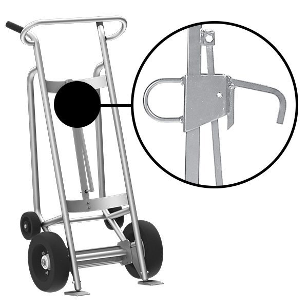 Valley Craft 4-Wheel Drum Hand Truck - Aluminum, (2) Pneumatic Wheels, (2) Rear Poly, Hand Brake, 1000 lb. Capacity, Chime Hook for Steel/Plastic/Fiber Drums w/ Locking Cover