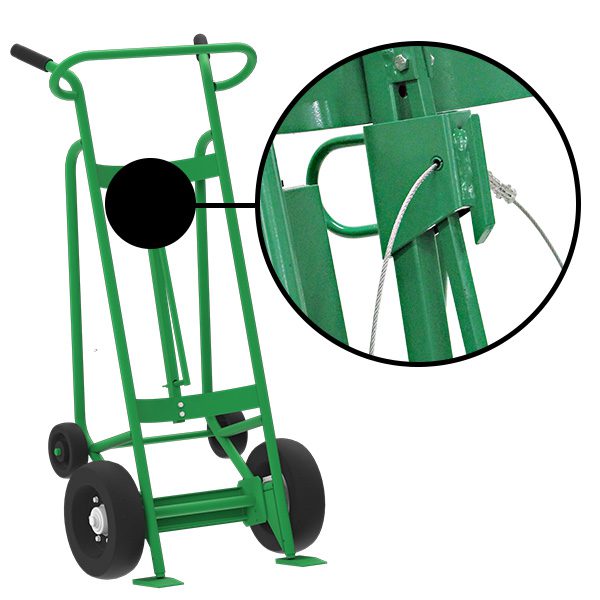 Valley Craft 4-Wheel Drum Hand Truck - Steel, (2) Pneumatic Wheels, (2) Rear Poly, Hand Brake, 1000 lb. Capacity, Chime Hook w/ Security Cable for Steel/Plastic/Fiber Drums