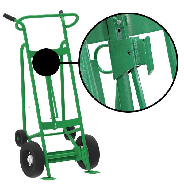 Valley Craft 4-Wheel Drum Hand Truck - Steel, (2) Pneumatic Wheels, (2) Rear Poly, Hand Brake, 1000 lb. Capacity, Chime Hook for Fiber Drums