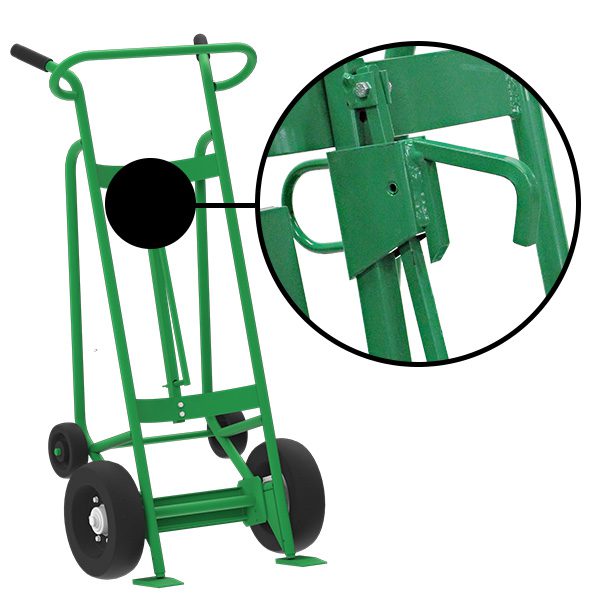Valley Craft 4-Wheel Drum Hand Truck - Steel, (2) Pneumatic Wheels, (2) Rear Poly, Hand Brake, 1000 lb. Capacity, Chime Hook for Steel/Plastic/Fiber Drums w/ Locking Cover