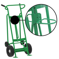 Thumbnail for Valley Craft 4-Wheel Drum Hand Truck - Steel, (2) Pneumatic Wheels, (2) Rear Poly, Hand Brake, 1000 lb. Capacity, Chime Hook for Plastic Drums