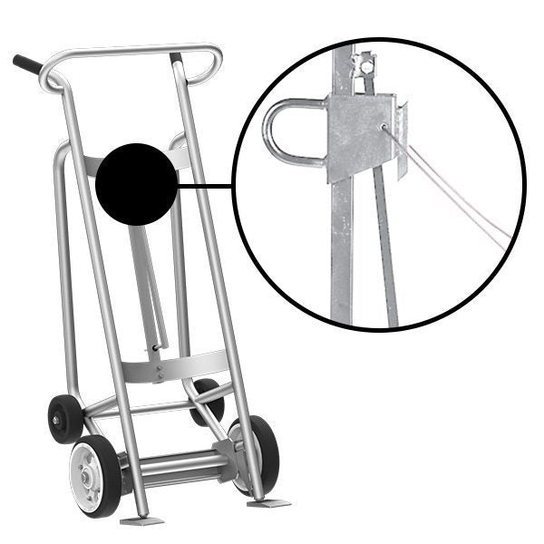 Valley Craft 4-Wheel Drum Hand Truck - Aluminum, (2) Solid Rubber Wheels, (2) Rear Poly, Hand Brake, 1000 lb. Capacity, Chime Hook w/ Security Cable for Steel/Plastic/Fiber Drums