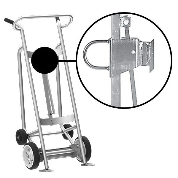 Valley Craft 4-Wheel Drum Hand Truck - Aluminum, (2) Solid Rubber Wheels, (2) Rear Poly, Hand Brake, 1000 lb. Capacity, Chime Hook for Fiber Drums