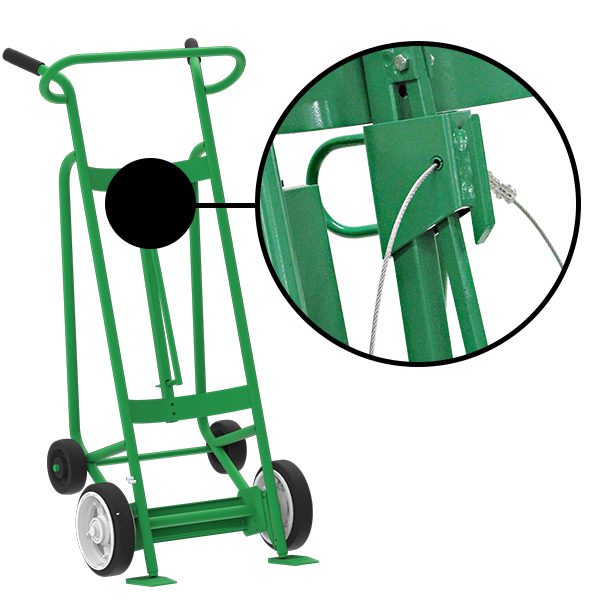 Valley Craft 4-Wheel Drum Hand Truck - Steel, (2) Solid Rubber Wheels, (2) Rear Poly, Hand Brake, 1000 lb. Capacity, Chime Hook w/ Security Cable for Steel/Plastic/Fiber Drums
