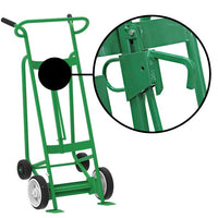 Thumbnail for Valley Craft 4-Wheel Drum Hand Truck - Steel, (2) Solid Rubber Wheels, (2) Rear Poly, Hand Brake, 1000 lb. Capacity, Chime Hook for Steel/Plastic/Fiber Drums w/ Locking Cover