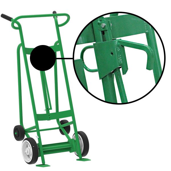 Valley Craft 4-Wheel Drum Hand Truck - Steel, (2) Solid Rubber Wheels, (2) Rear Poly, Hand Brake, 1000 lb. Capacity, Chime Hook for Steel/Plastic/Fiber Drums w/ Locking Cover