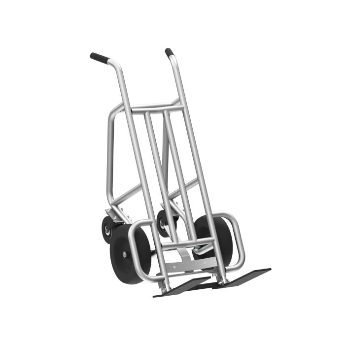 Valley Craft 4-Wheel Pallet Hand Truck - Aluminum, (2) Pneumatic (2) Rear Mold-On Rubber Swivel Wheels, 1000 lb. Capacity, Spring-Loaded Pallet Forks