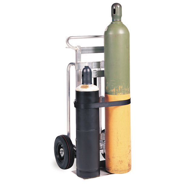 Valley Craft Cylinder Hand Truck, Double - Hand Brake, (2) 9" Cylinders, Aluminum, (2) Pneumatic Wheels, 600 lb. Capacity