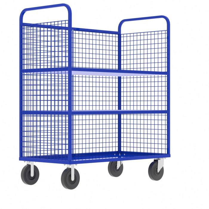 Valley Craft Cage Cart - Stock Picking, 3-Sided, (2) Adjustable Shelves, 57"L x 30"W x 68"H, 1600 lb. Capacity, Blue