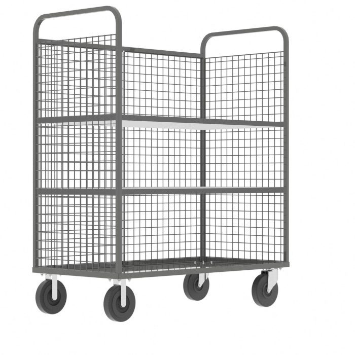 Valley Craft Cage Cart - Stock Picking, 3-Sided, (2) Adjustable Shelves, 57"L x 30"W x 68"H, 1600 lb. Capacity, Gray