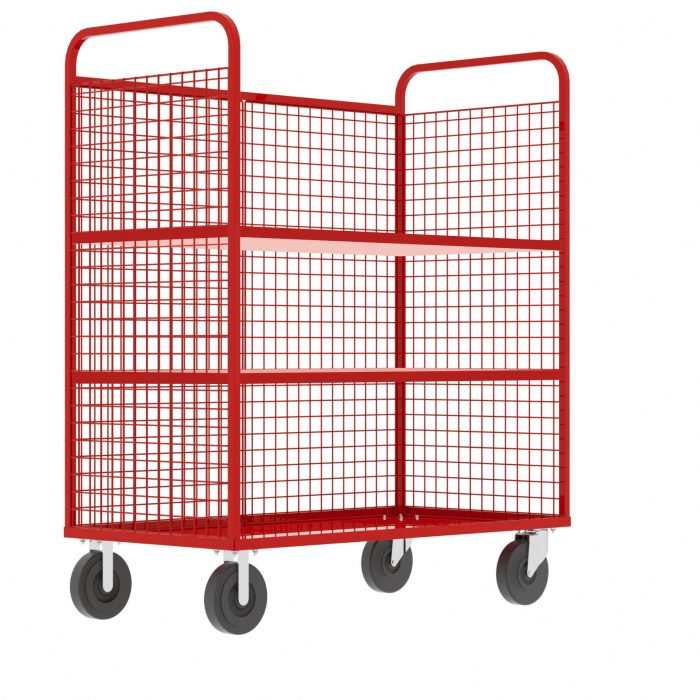 Valley Craft Cage Cart - Stock Picking, 3-Sided, (2) Adjustable Shelves, 57"L x 30"W x 68"H, 1600 lb. Capacity, Red