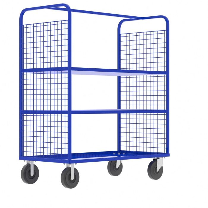 Valley Craft Cage Cart - Stock Picking, 2-Sided, (2) Adjustable Shelves, 57"L x 30"W x 68"H, 1600 lb. Capacity, Blue