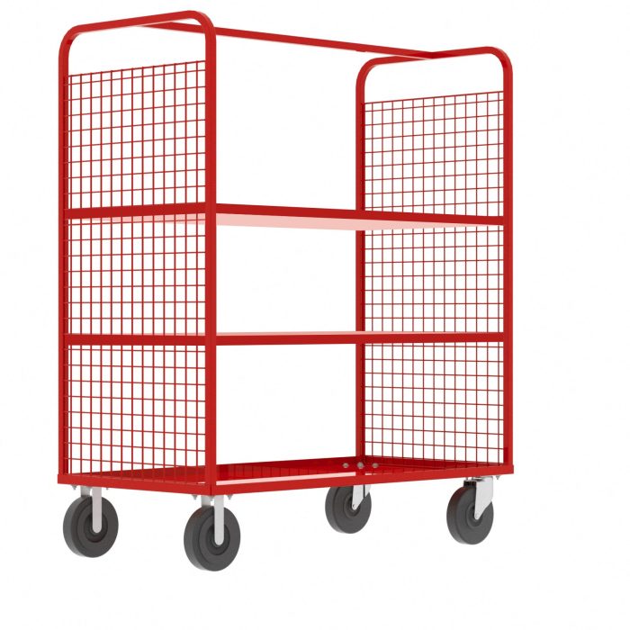 Valley Craft Cage Cart - Stock Picking, 2-Sided, (2) Adjustable Shelves, 57"L x 30"W x 68"H, 1600 lb. Capacity, Red