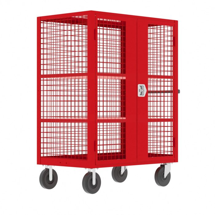 Valley Craft Security Cart - 48"L x 24"W x 66"H, (2) Adjustable Shelves, 2000 lb. Capacity, Red