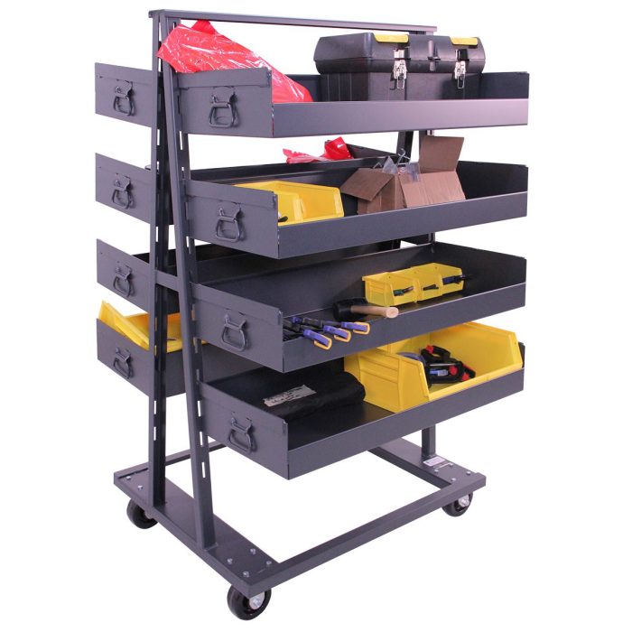 Valley Craft Double-Sided Heavy Duty A-Frame Cart, 38"L x 30"W x 63"H, (8) Large Trays with Lip, 2500 lb. Capacity