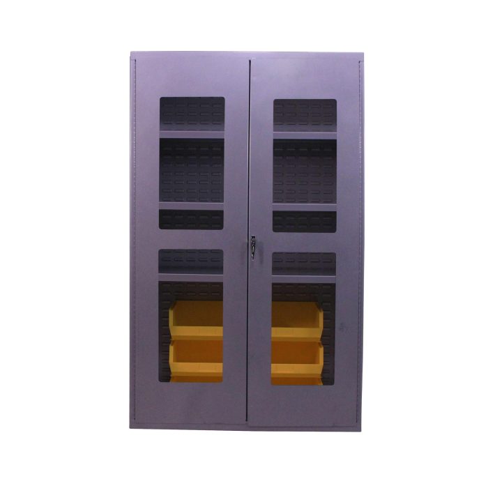 Valley Craft Clear-View Cabinet - 48"W x 24"D x 78"H, Half Bins, Half Louvered Cabinet Back, (3) Shelves, (6) Bins, 14 Gauge