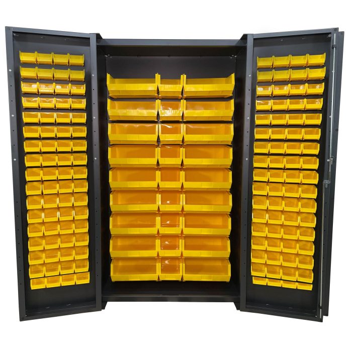 Valley Craft Bin & Shelf Cabinet, Deep Door - 48"W x 24"D x 84"H, Full Bins, Fully Louvered, (163) Bins, 14 Gauge
