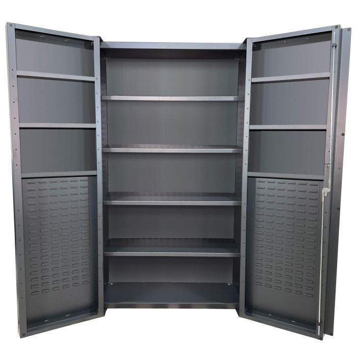 Valley Craft Bin & Shelf Cabinet, Deep Door - 48"W x 24"D x 84"H, Shelf Only, Half Louvered Door Panels, (4) Interior Shelves (6) Door Shelves, 14 Gauge