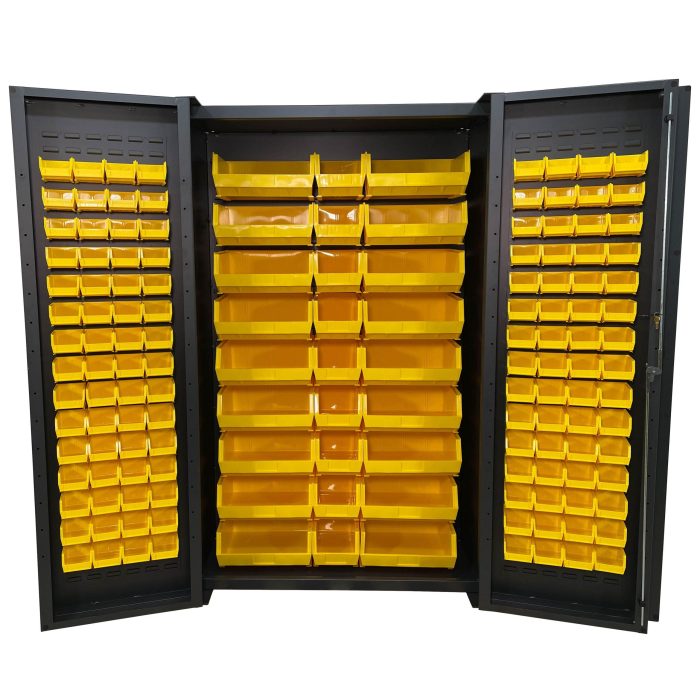 Valley Craft Bin & Shelf Cabinet, Deep Door - 48"W x 24"D x 78"H, Full Bins, Fully Louvered, (147) Bins, 14 Gauge