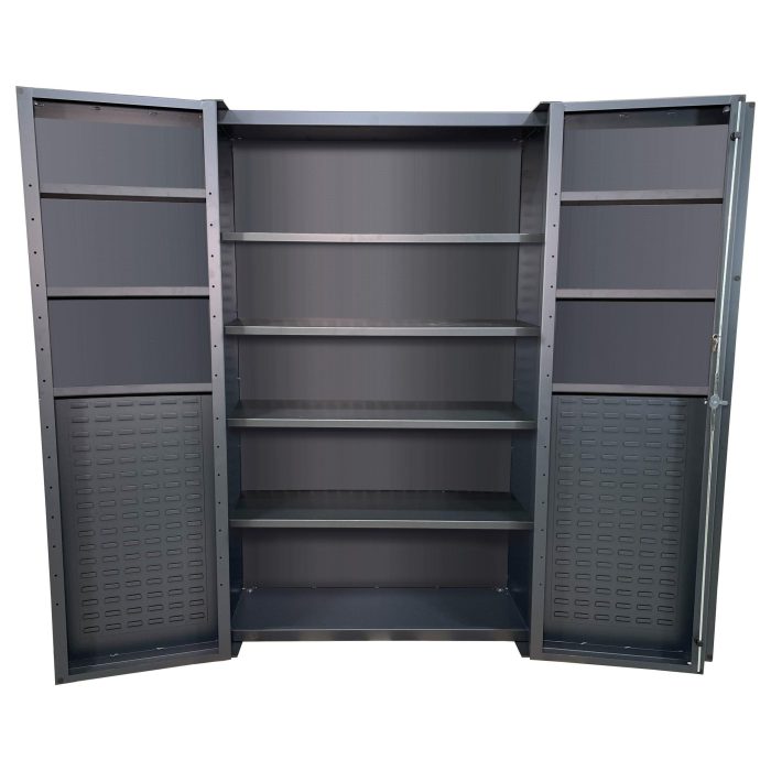 Valley Craft Bin & Shelf Cabinet, Deep Door - 48"W x 24"D x 78"H, Shelf Only, Half Louvered Door Panels, (4) Interior Shelves (6) Door Shelves, 14 Gauge