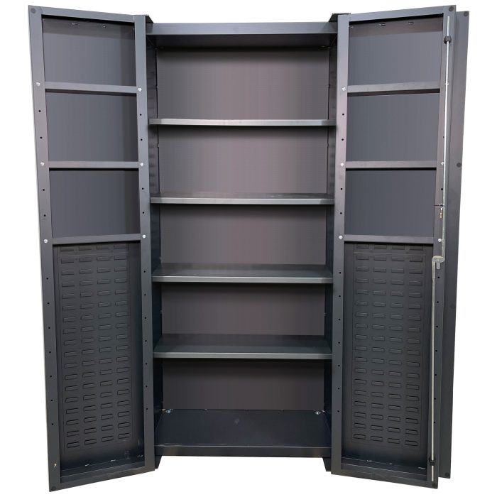 Valley Craft Bin & Shelf Cabinet, Deep Door - 36"W x 24"D x 78"H, Shelf Only, Half Louvered Door Panels, (4) Interior Shelves (6) Door Shelves, 14 Gauge
