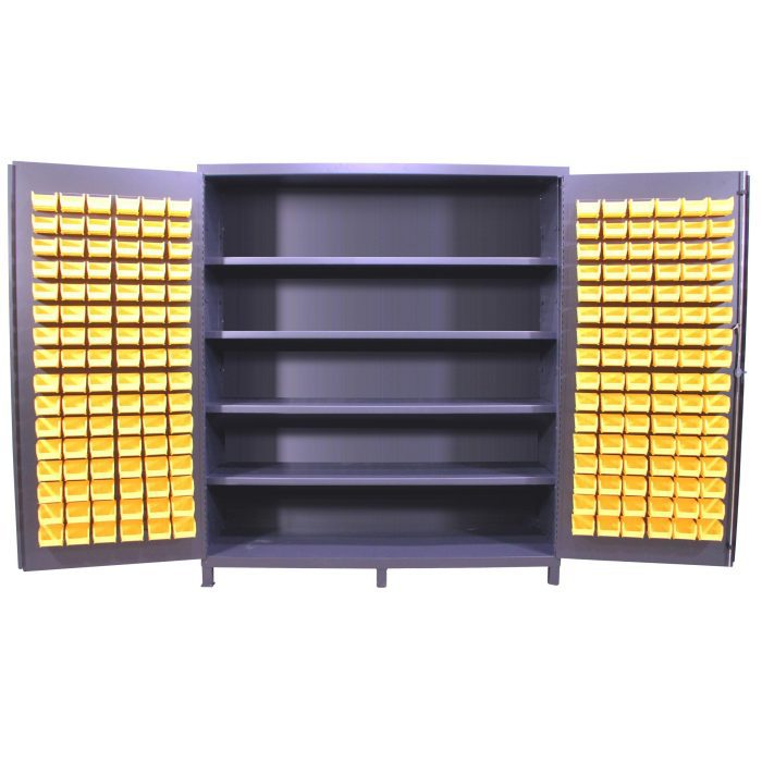 Valley Craft Bin & Shelf Cabinet - 72"W x 24"D x 84"H, Door Bins, Louvered Door Panels, (192) Bins,(4) Shelves, 14 Gauge