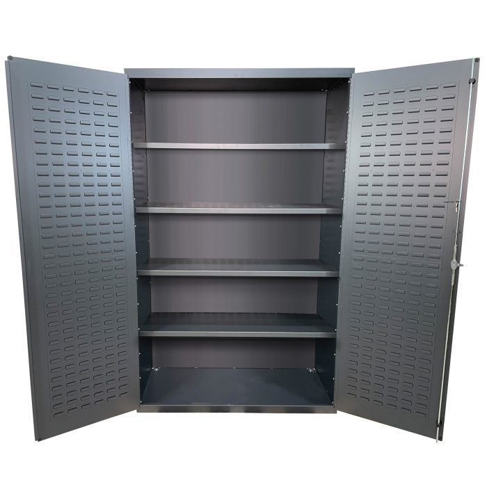 Valley Craft Bin & Shelf Cabinet - 48"W x 24"D x 78"H, Shelf Only, Louvered Door Panels, (4) Shelves, 14 Gauge
