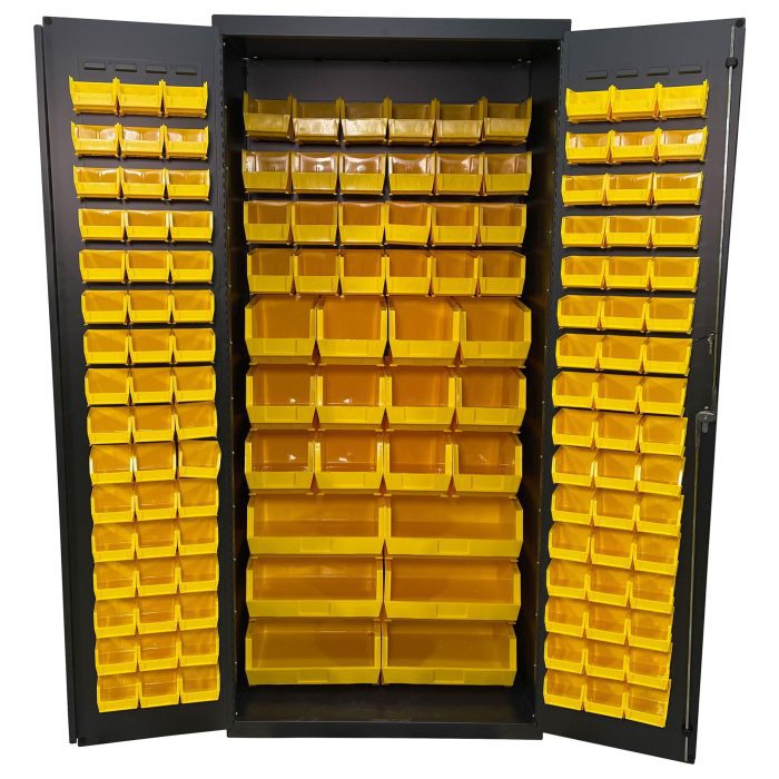 Valley Craft Bin & Shelf Cabinet - 36"W x 24"D x 78"H, Full Bins, Fully Louvered, (138) Bins, 14 Gauge