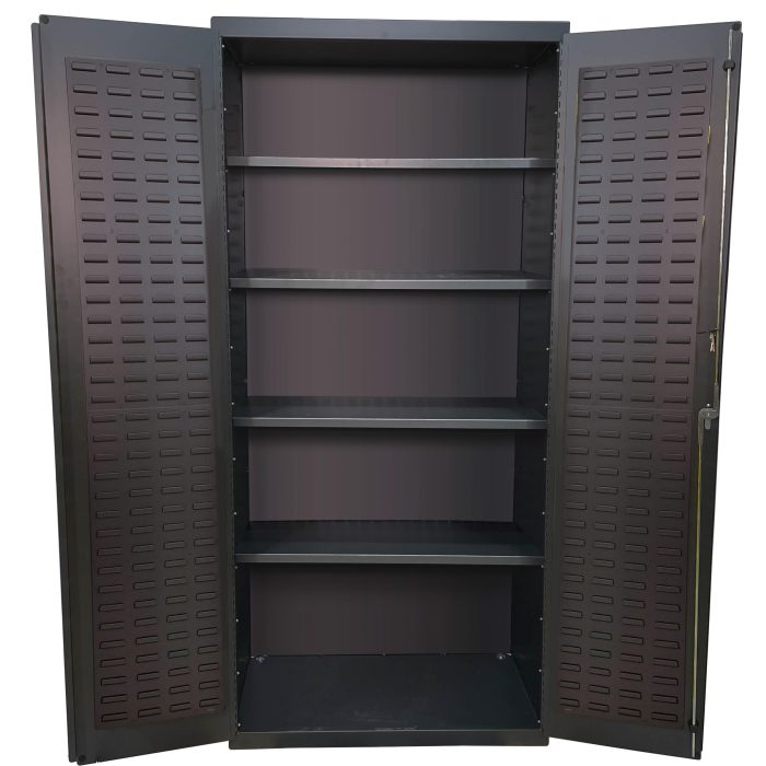 Valley Craft Bin & Shelf Cabinet - 36"W x 24"D x 78"H, Shelf Only, Louvered Door Panels, (4) Shelves, 14 Gauge