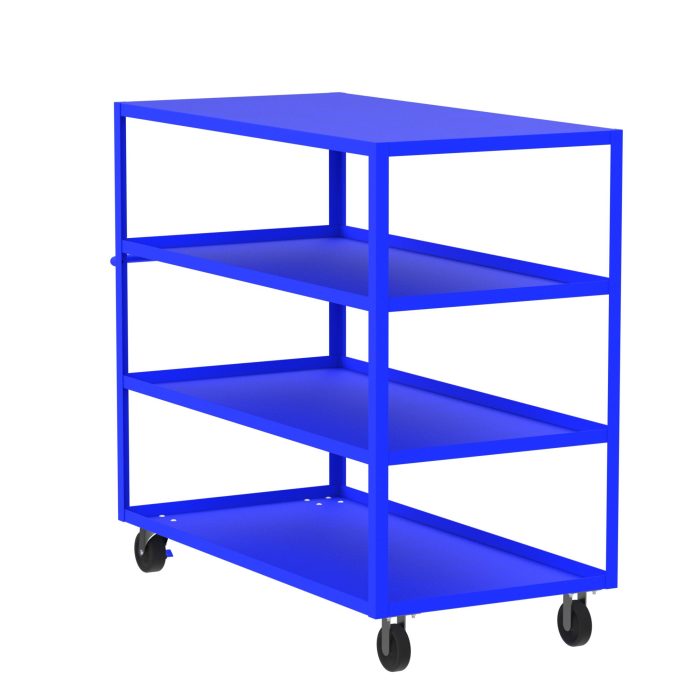 Valley Craft 4-Shelf Utility Cart - Flat Top 60"L x 30"W x 56"H, 3600 lb. Capacity, (4) Non-Marking Phenolic Casters, Blue