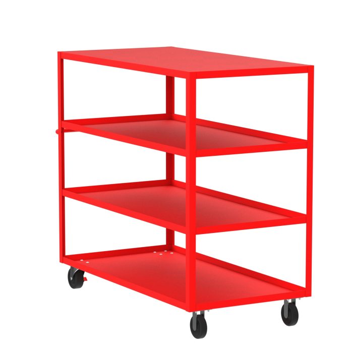 Valley Craft 4-Shelf Utility Cart - Flat Top 60"L x 30"W x 56"H, 3600 lb. Capacity, (4) Non-Marking Phenolic Casters, Red