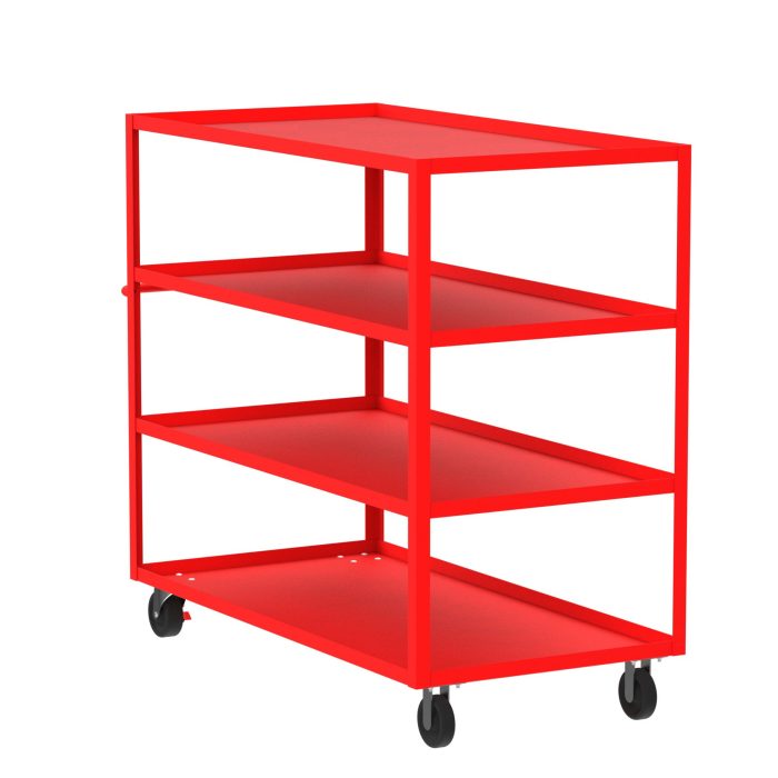 Valley Craft 4-Shelf Utility Cart - 60"L x 30"W x 56"H, 3600 lb. Capacity, (4) Non-Marking Phenolic Casters, Red