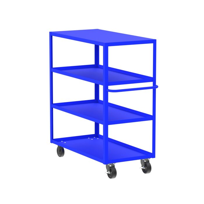 Valley Craft 4-Shelf Utility Cart - Flat Top 48"L x 24"W x 56"H, 3600 lb. Capacity, (4) Non-Marking Phenolic Casters, Blue