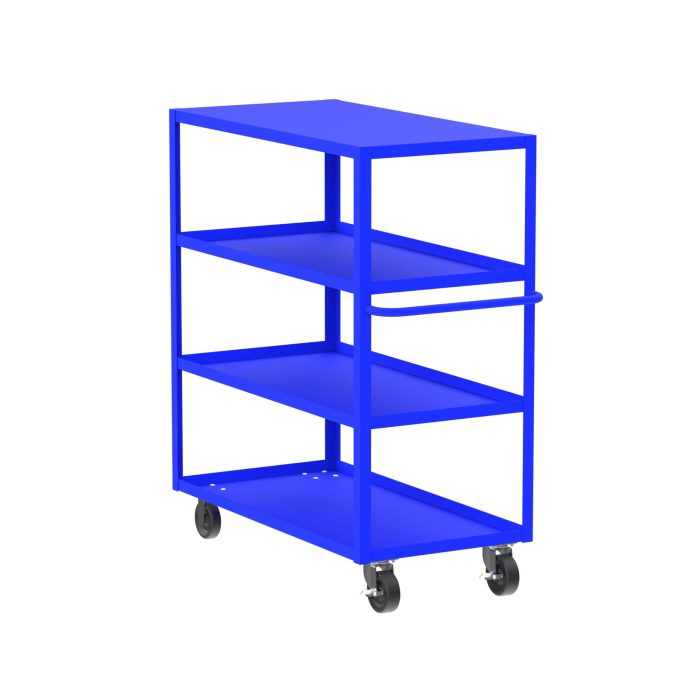 Valley Craft 4-Shelf Utility Cart - Flat Top 48"L x 24"W x 56"H, 3600 lb. Capacity, (4) Non-Marking Phenolic Casters, Blue