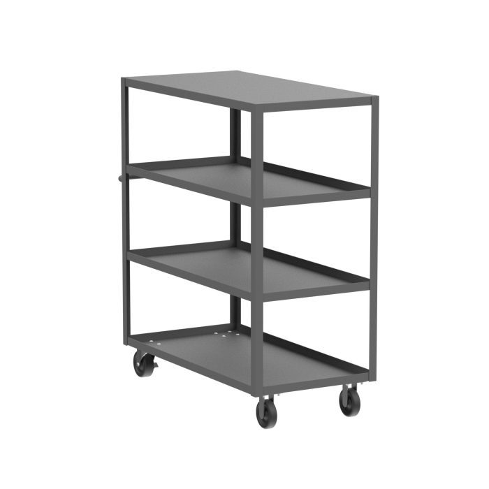 Valley Craft 4-Shelf Utility Cart - Flat Top 48"L x 24"W x 56"H, 3600 lb. Capacity, (4) Non-Marking Phenolic Casters, Gray