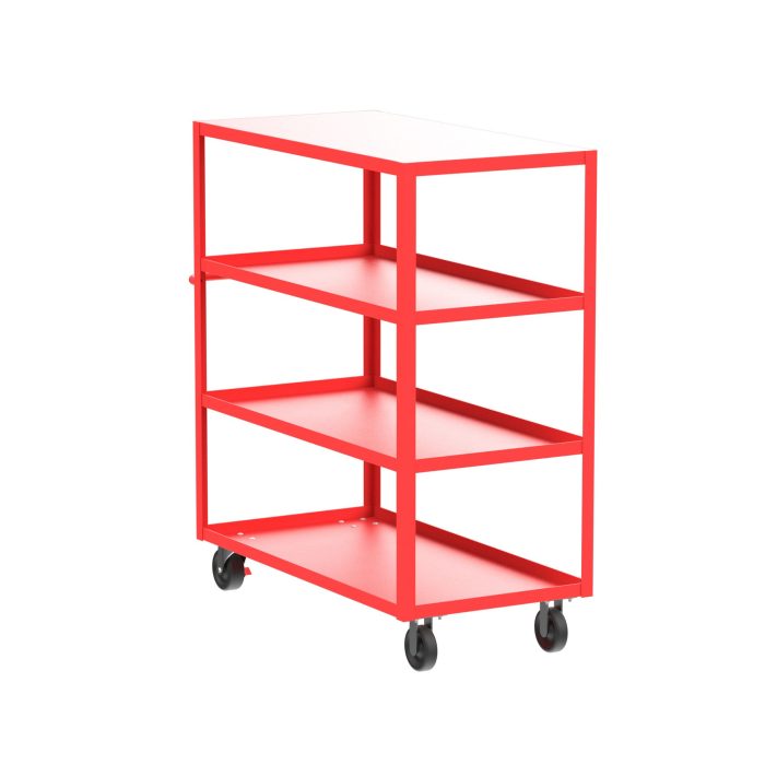 Valley Craft 4-Shelf Utility Cart - Flat Top 48"L x 24"W x 56"H, 3600 lb. Capacity, (4) Non-Marking Phenolic Casters, Red