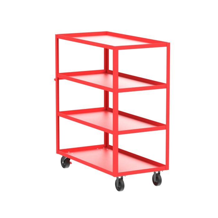 Valley Craft 4-Shelf Utility Cart - 48"L x 24"W x 56"H, 3600 lb. Capacity, (4) Non-Marking Phenolic Casters, Red