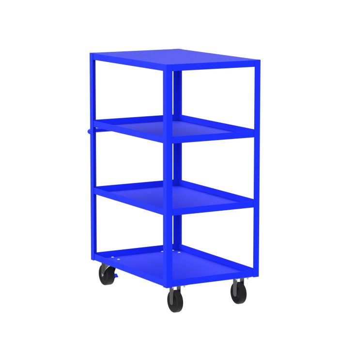 Valley Craft 4-Shelf Utility Cart - Flat Top 36"L x 24"W x 56"H, 3600 lb. Capacity, (4) Non-Marking Phenolic Casters, Blue