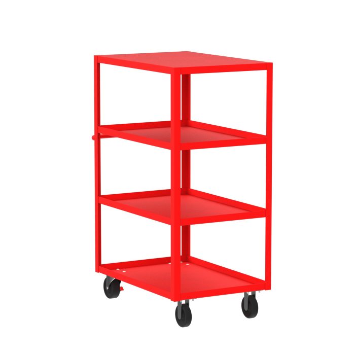 Valley Craft 4-Shelf Utility Cart - Flat Top 36"L x 24"W x 56"H, 3600 lb. Capacity, (4) Non-Marking Phenolic Casters, Red