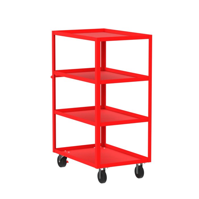 Valley Craft 4-Shelf Utility Cart - 36"L x 24"W x 56"H, 3600 lb. Capacity, (4) Non-Marking Phenolic Casters, Red