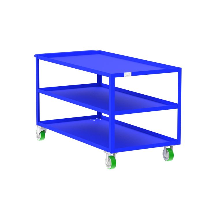 Valley Craft 3-Shelf Utility Cart - 60"L x 30"W x 36"H, 2000 lb. Capacity, (4) Non-Marking Poly Casters, Blue