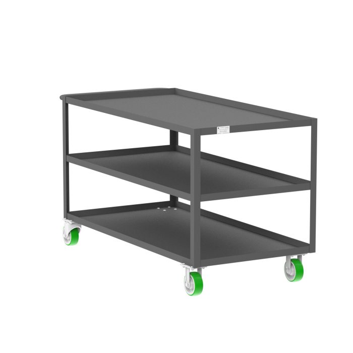 Valley Craft 3-Shelf Utility Cart - 60"L x 30"W x 36"H, 2000 lb. Capacity, (4) Non-Marking Poly Casters, Gray