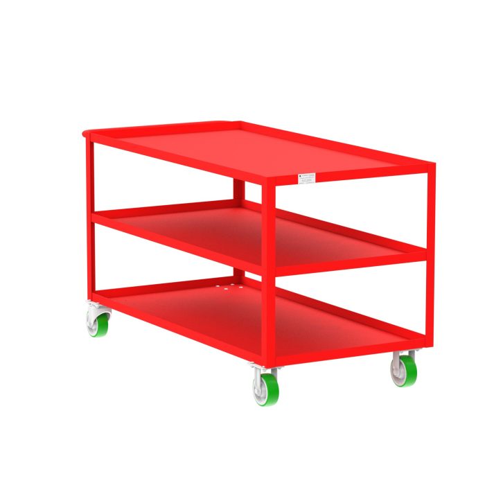 Valley Craft 3-Shelf Utility Cart - 60"L x 30"W x 36"H, 2000 lb. Capacity, (4) Non-Marking Poly Casters, Red