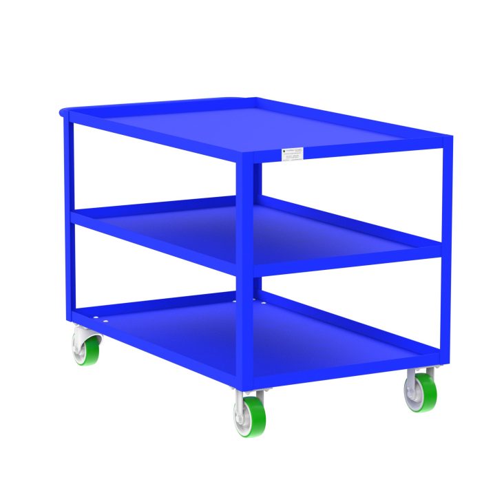 Valley Craft 3-Shelf Utility Cart - 48"L x 30"W x 36"H, 2000 lb. Capacity, (4) Non-Marking Poly Casters, Blue