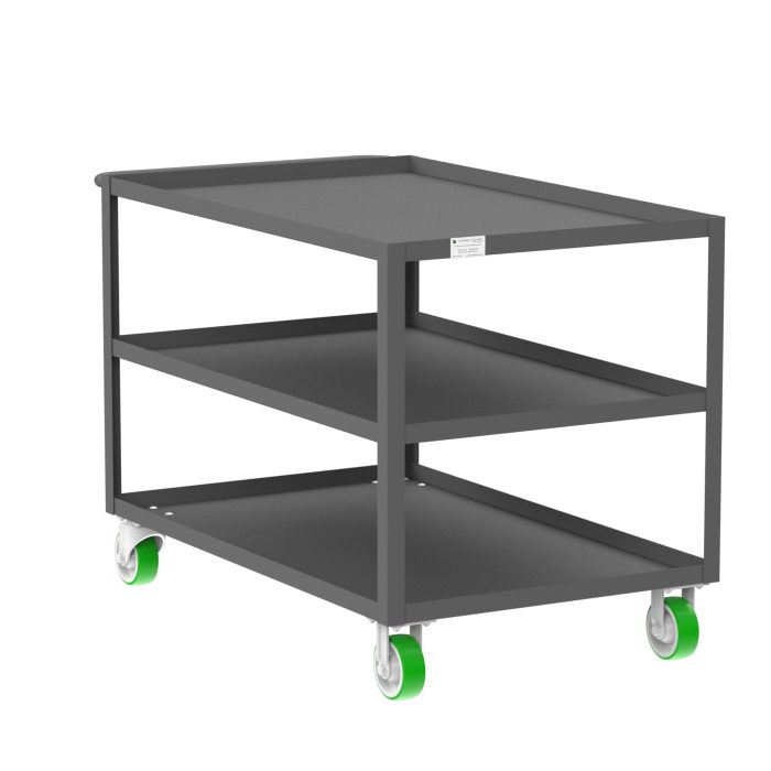Valley Craft 3-Shelf Utility Cart - 48"L x 30"W x 36"H, 2000 lb. Capacity, (4) Non-Marking Poly Casters, Gray