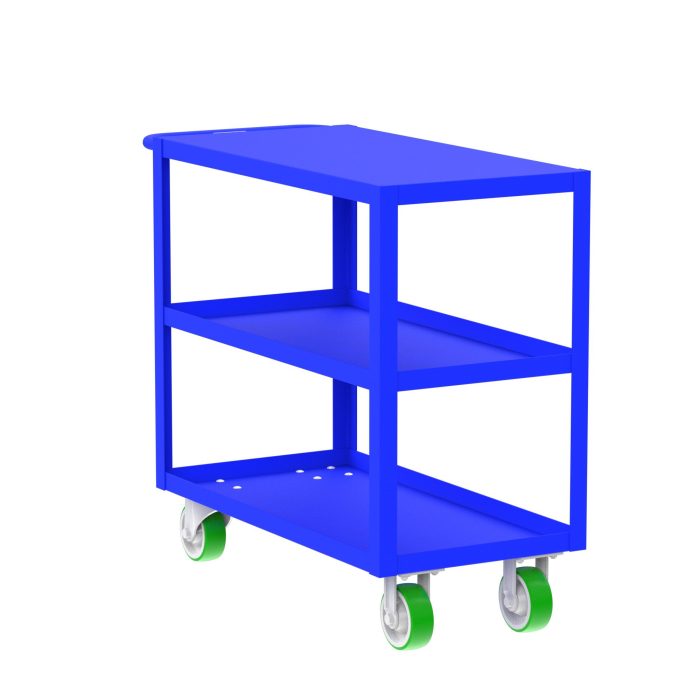 Valley Craft 3-Shelf Utility Cart - Flat Top, 36"L x 18"W x 36"H, 2000 lb. Capacity, (4) Non-Marking Poly Casters, Blue